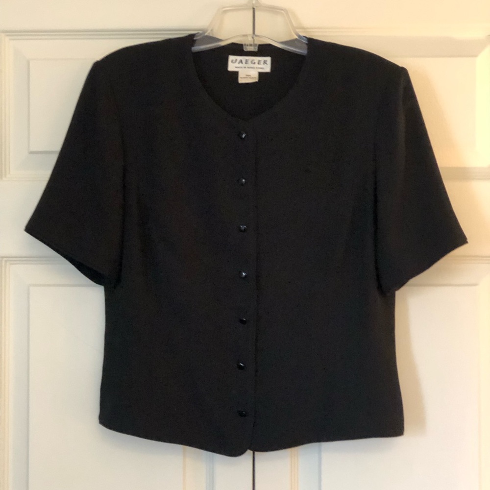 Jaeger. Vintage, black, short sleeved, fitted blouse. Size 10. $50